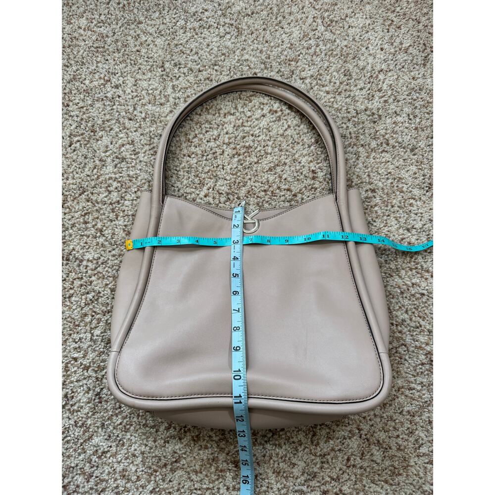 Calvin Klein Taupe Beige Leather CK Logo Shoulder Hobo Bag Purse - Picture 3 of 14